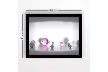 Inramad Canvastavla i trä - 41x56 cm - Abstrakt komposition med sfäriska former i olika storlekar - Vit / Lila - Inredning - Tavlor & posters - Canvastavla