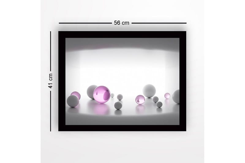 Inramad Canvastavla i trä - 41x56 cm - Abstrakt komposition med sfäriska former i olika storlekar - Vit / Lila - Inredning - Tavlor & posters - Canvastavla