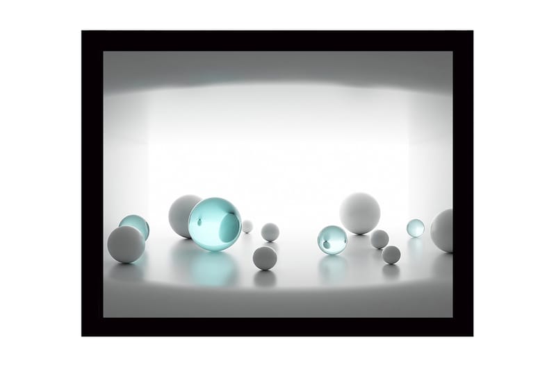 Inramad Canvastavla i trä - 41x56 cm - Abstrakt komposition med sfäriska former i olika storlekar - Vit / Ljusblå - Inredning - Tavlor & posters - Canvastavla