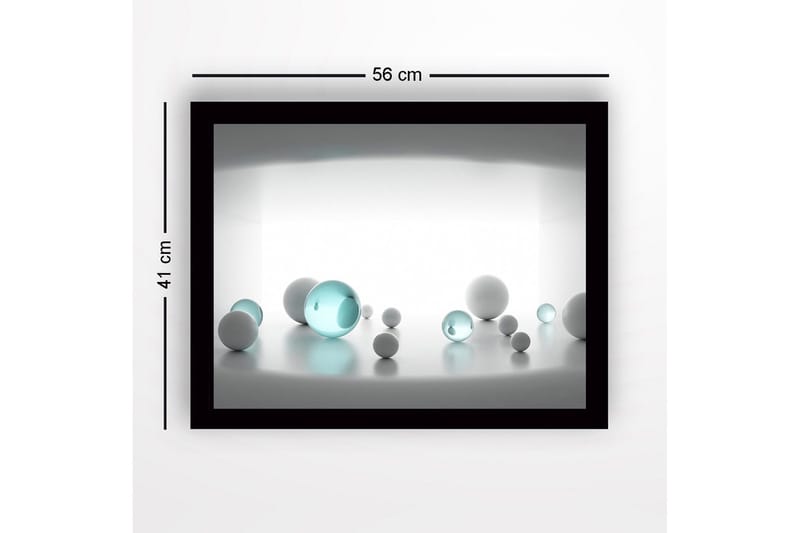 Inramad Canvastavla i trä - 41x56 cm - Abstrakt komposition med sfäriska former i olika storlekar - Vit / Ljusblå - Inredning - Tavlor & posters - Canvastavla
