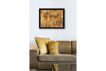 Inramad Canvastavla i trä - 41x56 cm - Abstrakt komposition med siffror i olika storlekar - Guld / Brunt / Beige - Inredning - Tavlor & posters - Canvastavla
