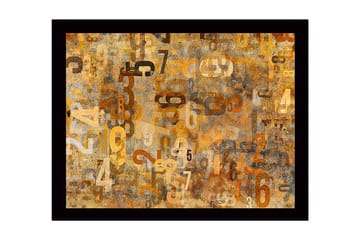 Inramad Canvastavla i trä - 41x56 cm - Abstrakt komposition med siffror i olika storlekar - Guld / Brunt / Beige - Inredning - Tavlor & posters - Canvastavla