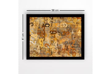 Inramad Canvastavla i trä - 41x56 cm - Abstrakt komposition med siffror i olika storlekar - Guld / Brunt / Beige - Inredning - Tavlor & posters - Canvastavla