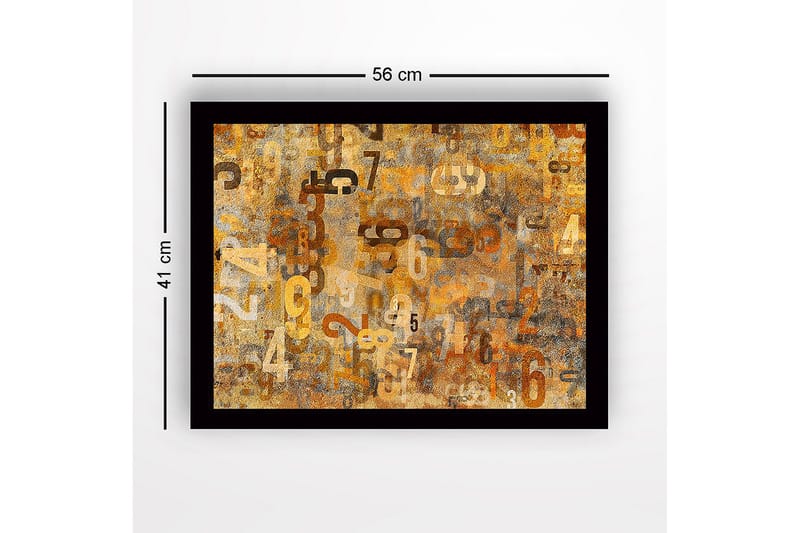 Inramad Canvastavla i trä - 41x56 cm - Abstrakt komposition med siffror i olika storlekar - Guld / Brunt / Beige - Inredning - Tavlor & posters - Canvastavla