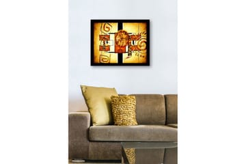 Inramad Canvastavla i trä - 41x56 cm - Abstrakt komposition med solsymbolik och geometriska former - Guld / Orange / Brun - Inredning - Tavlor & posters - Canvastavla