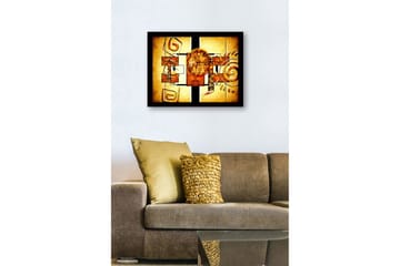 Inramad Canvastavla i trä - 41x56 cm - Abstrakt komposition med solsymbolik och geometriska former - Guld / Orange / Brun - Inredning - Tavlor & posters - Canvastavla