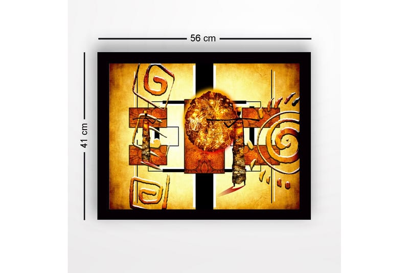 Inramad Canvastavla i trä - 41x56 cm - Abstrakt komposition med solsymbolik och geometriska former - Guld / Orange / Brun - Inredning - Tavlor & posters - Canvastavla