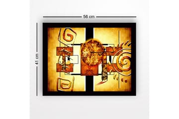 Inramad Canvastavla i trä - 41x56 cm - Abstrakt komposition med solsymbolik och geometriska former - Guld / Orange / Brun - Inredning - Tavlor & posters - Canvastavla