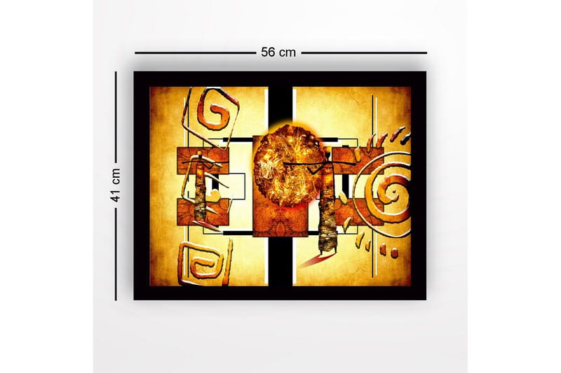 Inramad Canvastavla i trä - 41x56 cm - Abstrakt komposition med solsymbolik och geometriska former - Guld / Orange / Brun - Inredning - Tavlor & posters - Canvastavla