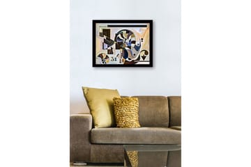 Inramad Canvastavla i trä - 41x56 cm - Abstrakt komposition med spiraler och geometriska former - Svart / Vit / Brun - Inredning - Tavlor & posters - Canvastavla