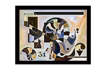 Inramad Canvastavla i trä - 41x56 cm - Abstrakt komposition med spiraler och geometriska former - Svart / Vit / Brun - Inredning - Tavlor & posters - Canvastavla