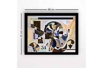 Inramad Canvastavla i trä - 41x56 cm - Abstrakt komposition med spiraler och geometriska former - Svart / Vit / Brun - Inredning - Tavlor & posters - Canvastavla