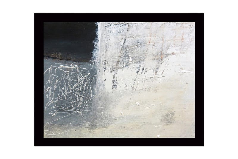Inramad Canvastavla i trä - 41x56 cm - Abstrakt komposition med svarta och vita nyanser, Svart / Vit / Grå