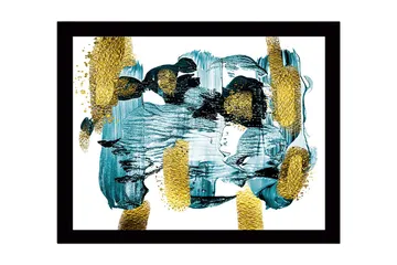 Inramad Canvastavla i trä - 41x56 cm - Abstrakt komposition med turkosa och gyllene inslag - Turkos / Guld - Inredning - Tavlor & posters - Canvastavla