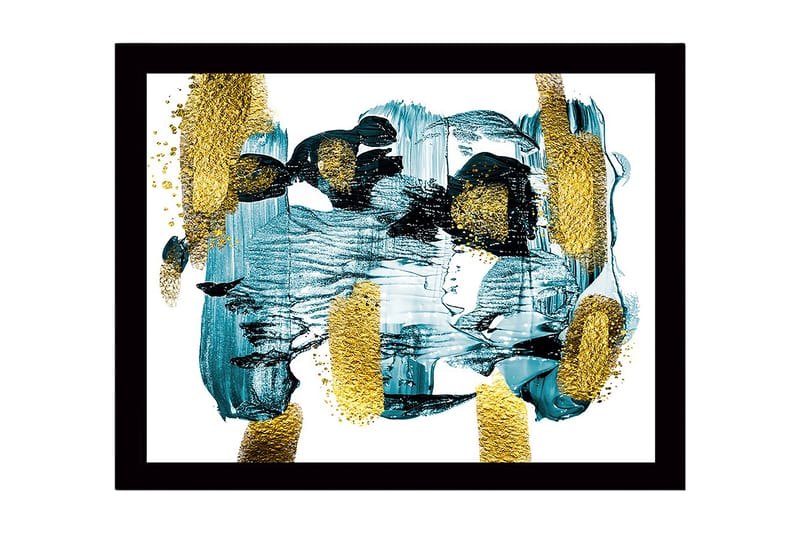 Inramad Canvastavla i trä - 41x56 cm - Abstrakt komposition med turkosa och gyllene inslag - Turkos / Guld - Inredning - Tavlor & posters - Canvastavla