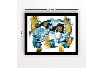 Inramad Canvastavla i trä - 41x56 cm - Abstrakt komposition med turkosa och gyllene inslag - Turkos / Guld - Inredning - Tavlor & posters - Canvastavla