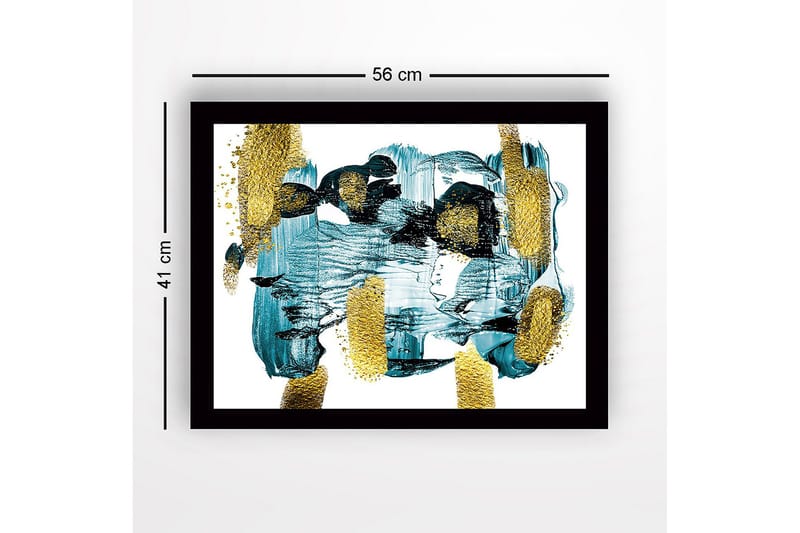 Inramad Canvastavla i trä - 41x56 cm - Abstrakt komposition med turkosa och gyllene inslag - Turkos / Guld - Inredning - Tavlor & posters - Canvastavla