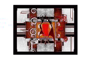 Inramad Canvastavla i trä - 41x56 cm - Abstrakt komposition med två dansande figurer - Röd / Svart / Vit - Inredning - Tavlor & posters - Canvastavla