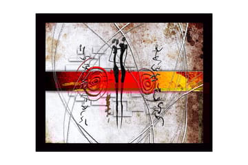 Inramad Canvastavla i trä - 41x56 cm - Abstrakt komposition med två stiliserade figurer i samspel - Röd / Svart / Orange - Inredning - Tavlor & posters - Canvastavla