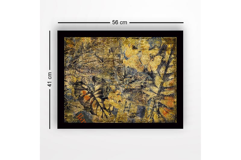 Inramad Canvastavla i trä - 41x56 cm - Abstrakt komposition med växtmotiv och texturer - Guld / Mörkblå / Orange - Inredning - Tavlor & posters - Canvastavla