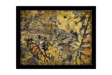 Inramad Canvastavla i trä - 41x56 cm - Abstrakt komposition med växtmotiv och texturer - Guld / Mörkblå / Orange - Inredning - Tavlor & posters - Canvastavla