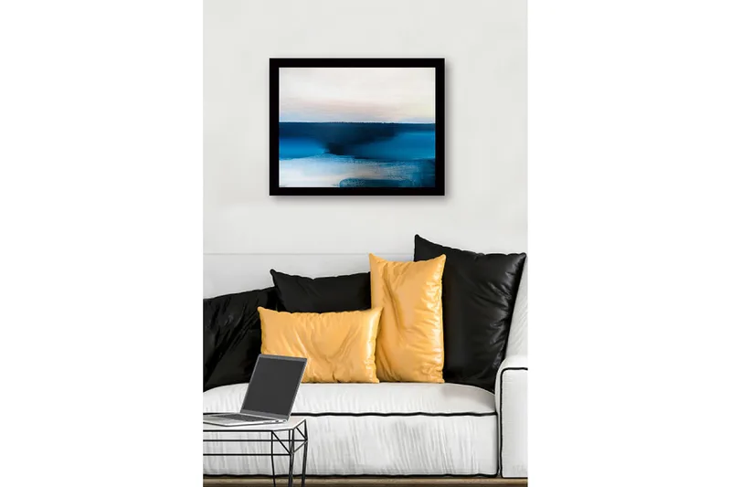 Inramad Canvastavla i trä - 41x56 cm - Abstrakt landskap med blå nyanser - Mörkblå / Ljusblå / Vit - Inredning - Tavlor & posters - Canvastavla