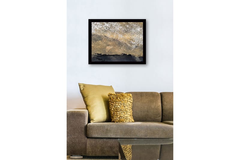 Inramad Canvastavla i trä - 41x56 cm - Abstrakt landskap med gyllene och svarta toner - Guld / Svart - Inredning - Tavlor & posters - Canvastavla
