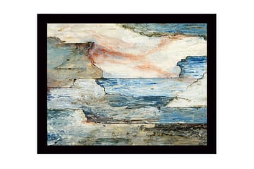 Inramad Canvastavla i trä - 41x56 cm - Abstrakt landskap med hav och klippor - Blå / Grå / Beige - Inredning - Tavlor & posters - Canvastavla