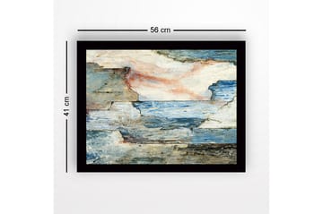 Inramad Canvastavla i trä - 41x56 cm - Abstrakt landskap med hav och klippor - Blå / Grå / Beige - Inredning - Tavlor & posters - Canvastavla