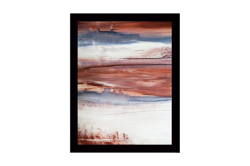 Inramad Canvastavla i trä - 41x56 cm - Abstrakt landskap med jordnära toner, Rödbrun / Blå / Vit