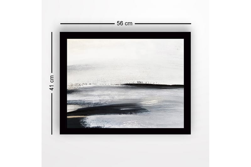 Inramad Canvastavla i trä - 41x56 cm - Abstrakt landskap med mjuka, svepande linjer - Vit / Svart / Grå - Inredning - Tavlor & posters - Canvastavla