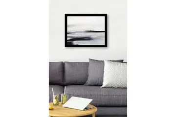 Inramad Canvastavla i trä - 41x56 cm - Abstrakt landskap med mjuka, svepande linjer - Vit / Svart / Grå - Inredning - Tavlor & posters - Canvastavla