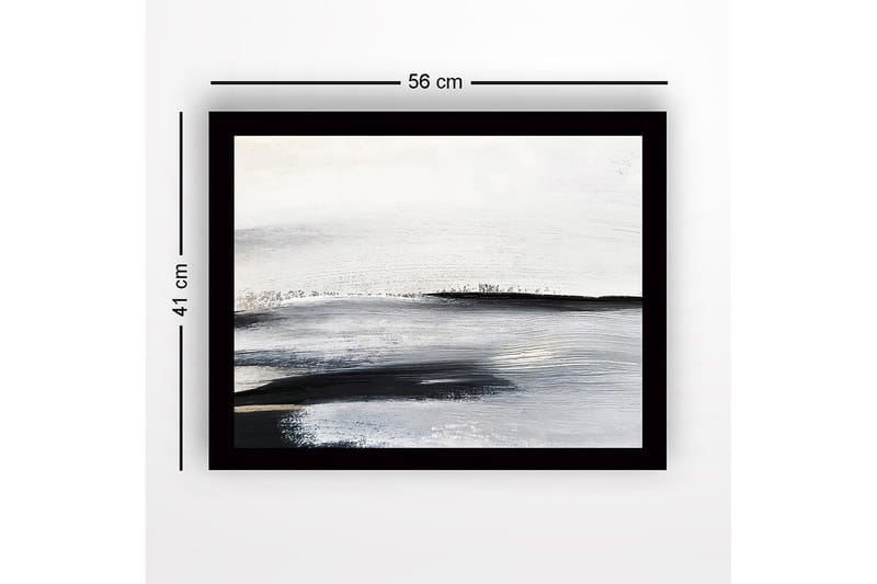 Inramad Canvastavla i trä - 41x56 cm - Abstrakt landskap med mjuka, svepande linjer - Vit / Svart / Grå - Inredning - Tavlor & posters - Canvastavla