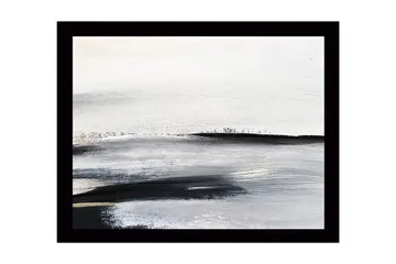 Inramad Canvastavla i trä - 41x56 cm - Abstrakt landskap med mjuka, svepande linjer - Vit / Svart / Grå - Inredning - Tavlor & posters - Canvastavla