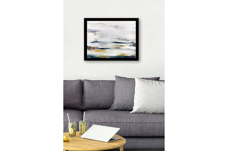 Inramad Canvastavla i trä - 41x56 cm - Abstrakt landskap med mjuka färgövergångar - Blå / Grå / Gul - Inredning - Tavlor & posters - Canvastavla