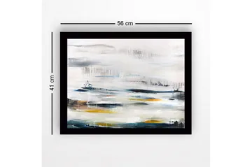 Inramad Canvastavla i trä - 41x56 cm - Abstrakt landskap med mjuka färgövergångar - Blå / Grå / Gul - Inredning - Tavlor & posters - Canvastavla