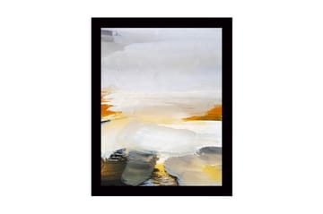 Inramad Canvastavla i trä - 41x56 cm - Abstrakt landskap med mjuka färgövergångar - Vit / Gul / Grå - Inredning - Tavlor & posters - Canvastavla