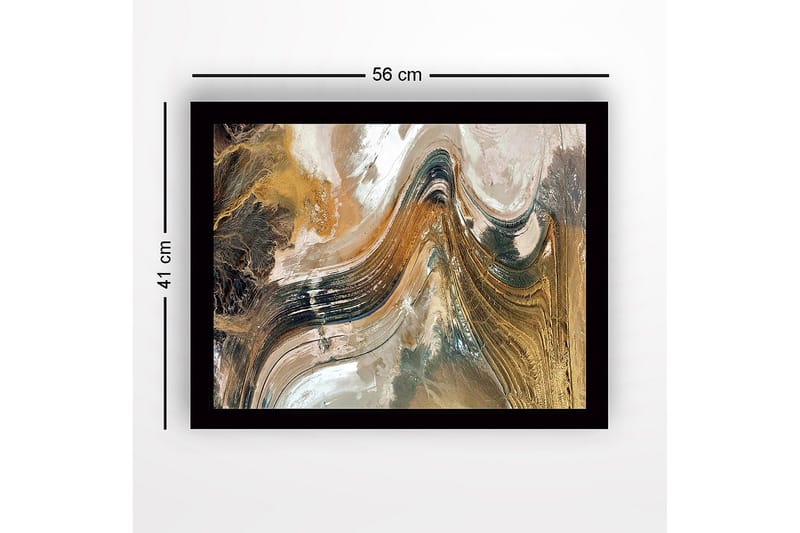Inramad Canvastavla i trä - 41x56 cm - Abstrakt landskap med svepande linjer och jordnära toner - Guld / Brunt / Svart - Inredning - Tavlor & posters - Canvastavla