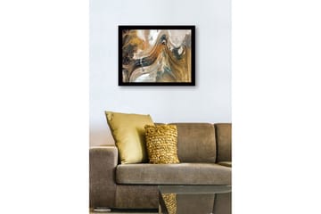 Inramad Canvastavla i trä - 41x56 cm - Abstrakt landskap med svepande linjer och jordnära toner - Guld / Brunt / Svart - Inredning - Tavlor & posters - Canvastavla