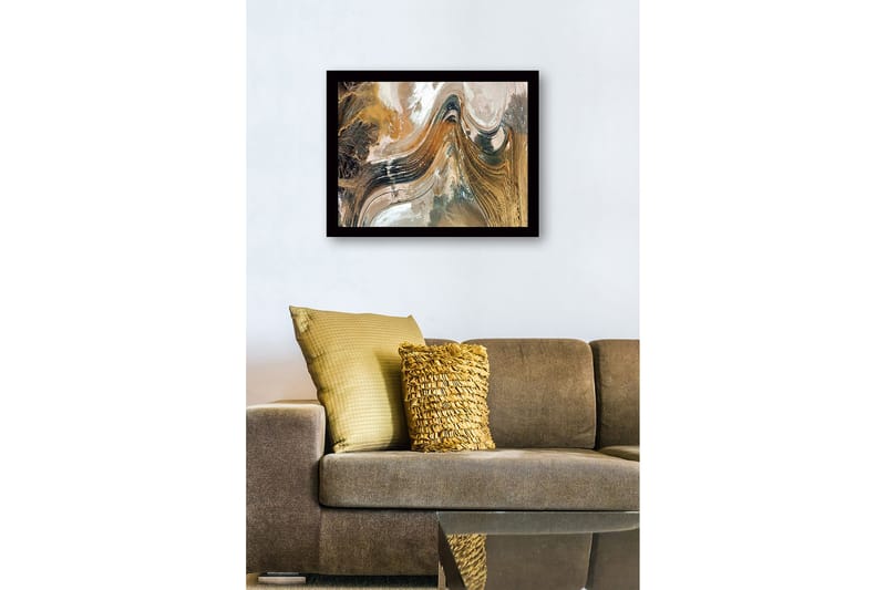 Inramad Canvastavla i trä - 41x56 cm - Abstrakt landskap med svepande linjer och jordnära toner - Guld / Brunt / Svart - Inredning - Tavlor & posters - Canvastavla