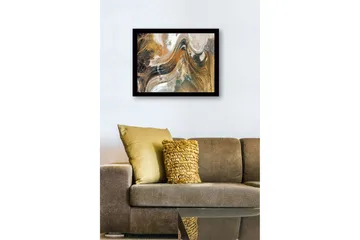 Inramad Canvastavla i trä - 41x56 cm - Abstrakt landskap med svepande linjer och jordnära toner - Guld / Brunt / Svart - Inredning - Tavlor & posters - Canvastavla