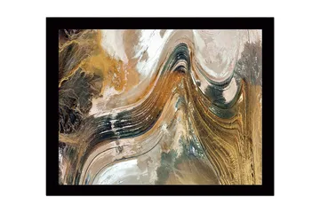 Inramad Canvastavla i trä - 41x56 cm - Abstrakt landskap med svepande linjer och jordnära toner - Guld / Brunt / Svart - Inredning - Tavlor & posters - Canvastavla
