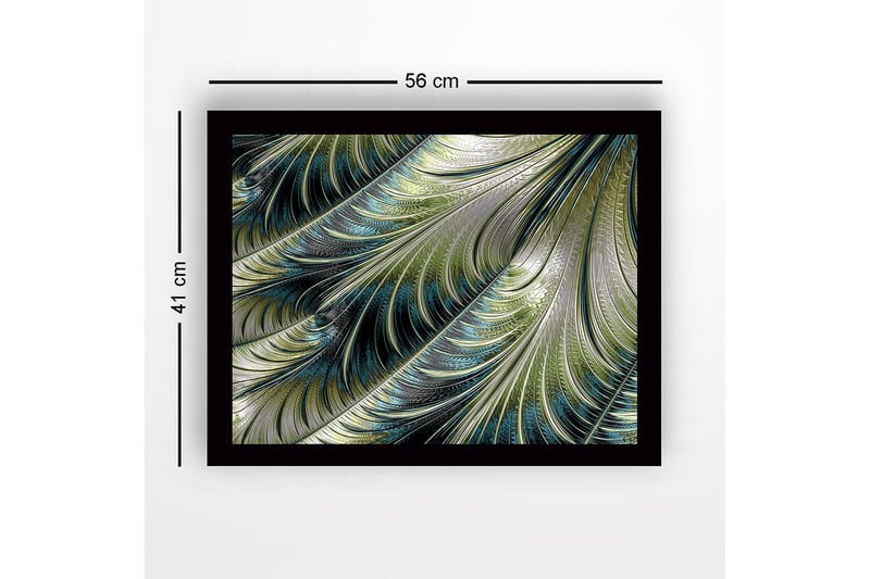 Inramad Canvastavla i trä - 41x56 cm - Abstrakt mönster av svävande fjädrar i olika nyanser - Grön / Blå / Silver - Inredning - Tavlor & posters - Canvastavla