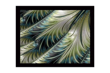 Inramad Canvastavla i trä - 41x56 cm - Abstrakt mönster av svävande fjädrar i olika nyanser - Grön / Blå / Silver - Inredning - Tavlor & posters - Canvastavla
