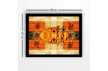 Inramad Canvastavla i trä - 41x56 cm - Abstrakt scen med stiliserade figurer som bär vattenkrukor - Orange / Svart / Beige - Inredning - Tavlor & posters - Canvastavla