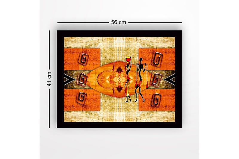 Inramad Canvastavla i trä - 41x56 cm - Abstrakt scen med stiliserade figurer som bär vattenkrukor - Orange / Svart / Beige - Inredning - Tavlor & posters - Canvastavla