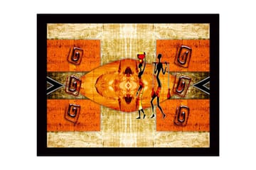 Inramad Canvastavla i trä - 41x56 cm - Abstrakt scen med stiliserade figurer som bär vattenkrukor - Orange / Svart / Beige - Inredning - Tavlor & posters - Canvastavla