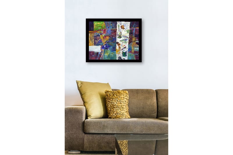 Inramad Canvastavla i trä - 41x56 cm - Abstrakt stillleben med mat och köksredskap - Grön / Lila / Guld - Inredning - Tavlor & posters - Canvastavla