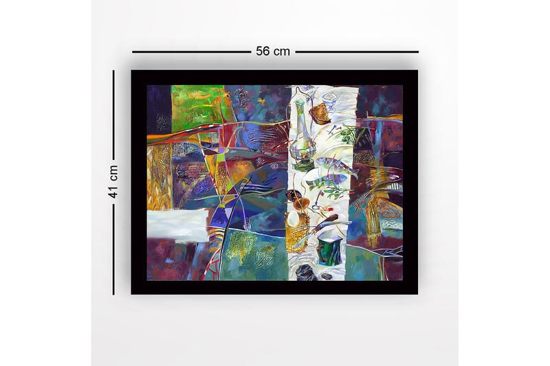 Inramad Canvastavla i trä - 41x56 cm - Abstrakt stillleben med mat och köksredskap - Grön / Lila / Guld - Inredning - Tavlor & posters - Canvastavla