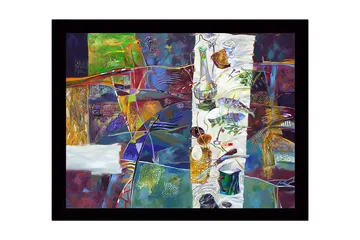 Inramad Canvastavla i trä - 41x56 cm - Abstrakt stillleben med mat och köksredskap - Grön / Lila / Guld - Inredning - Tavlor & posters - Canvastavla